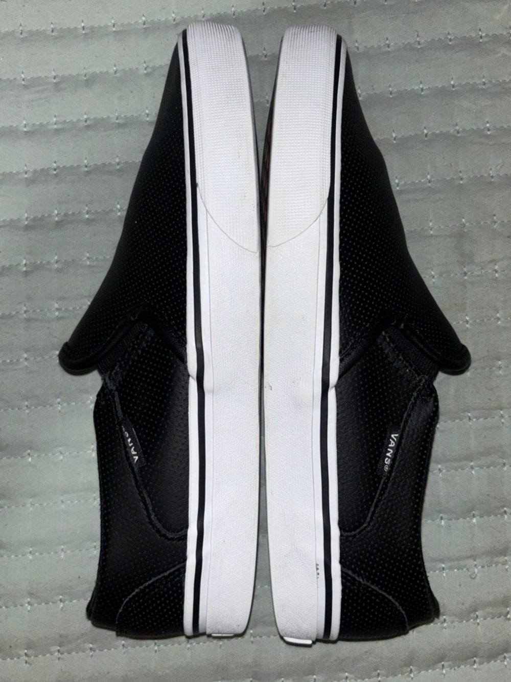 Vans Asher Perforated Leather Slip On Sneakers - Black - W9.5/M8
